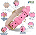 Leather Dog Collar for Medium Dogs, Light Pink, 1 Inch Wide, Genuine Leather, Heavy Duty with Soft Inner Padding, Comfortable and Durable (Blush Pink, M (Fit Neck Size 14.5"-18.5"))