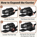 Airline Approved Top-Expanding Pet Carrier on Wheels- Extra Spacious Soft Lined Carrier! 18x11x11 (Black, Expanding Sides)
