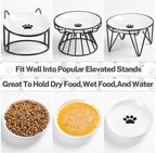 Cat Food Bowls, Whisker Friendly Ceramic Cat Bowls with Nonslip Silicone Bottom, Pack of 3 Quiet Cat Dishes and Plates for Feeding Indoor Cats, Kittens and Small Dogs(Cat Paw)