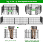 Square Steel Pipe Dog Fence Outdoor 12 Piece Panels 40" Height Anti-Rust Heavy Duty Dog Playpen with Doors Portable for Yard RV Camping, Total 27FT, 57 Sq.ft, Snowy Black
