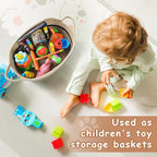Small Woven Baskets for Organizing Rope Storage Basket with Handle Cute Cotton Nursery Gift Dog Toy Bins Organizer-Black&Beige