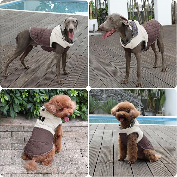 Detachable Hooded Dog Coat with Harness for Small Dogs,Super Warm Fleece Puppy Jacket for Cold Winter Doggie Coats,Brown M