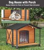 Extra Large Insulated Dog House Outdoor, Weatherproof Wooden Dog House with Porch for Winter with 6 Sides All-Round Foam with Strong Metal Chew Proof Frame