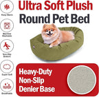 Majestic Pet 24 Inch Suede Calming Dog Bed Washable 24x19x7 (Inch) – Cozy Soft Round Donut Dog Bed with Spine Support for Dogs to Rest Their Head - Pet Bed Small – Sage (2025)
