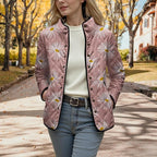 LIZALIG Women's Cropped Puffer Jacket Lightweight Floral Print Long Sleeve Padded Quilted Puffy Cardigan Coat