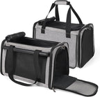 YUDODO 2 Packs 25 lbs Lightproof Soft Sided Cat Carrier for Large Cat & Small Dog Airline Approved Travel Bag Pet Puppy Carriers with Side Pockets & Reflective Mesh, Foldable Portable for Car 2 Grey