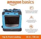 Amazon Basics Folding Portable Soft Pet Dog Crate Carrier Kennel, 26 x 18 x 18 inches, Blue