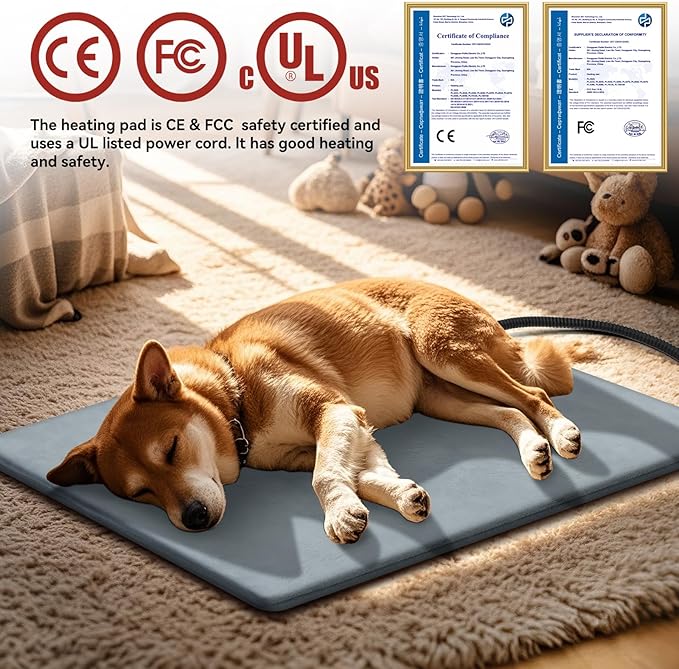 Pet Heating Pads for Cats & Dogs Outdoor, 17.7 * 17.7inches Puppy Cat Heating Pad Bed Mat Outdoor Waterprooof, Heated Dog Blanket Bed Outside, Gifts for Cats Puppy in Winter
