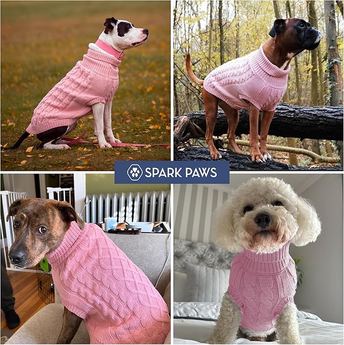 Spark Paws Knit Dog Sweater – Ultra Soft Warm Winter Dog Sweater for Small, Medium & Large Dogs – Stretch Fit Pet Sweater for French Bulldog, Pitbull, Girl & Boy Dogs Jacket, (Pink Cableknit, 2XL)