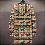 Mens Aztec Print Hoodie Heavyweight Cotton Fleece Jacket Zip Up Warm Long Sleeve Hooded Winter Midi Coat