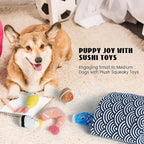 Nocciola 10 PCS Sushi Small Dog Toys to Keep Them Busy, Cute Stuffed Puppy Toys with Bag, Plush Dog Squeaky Toy for Small to Medium Dog, Doggie Birthday Gifts