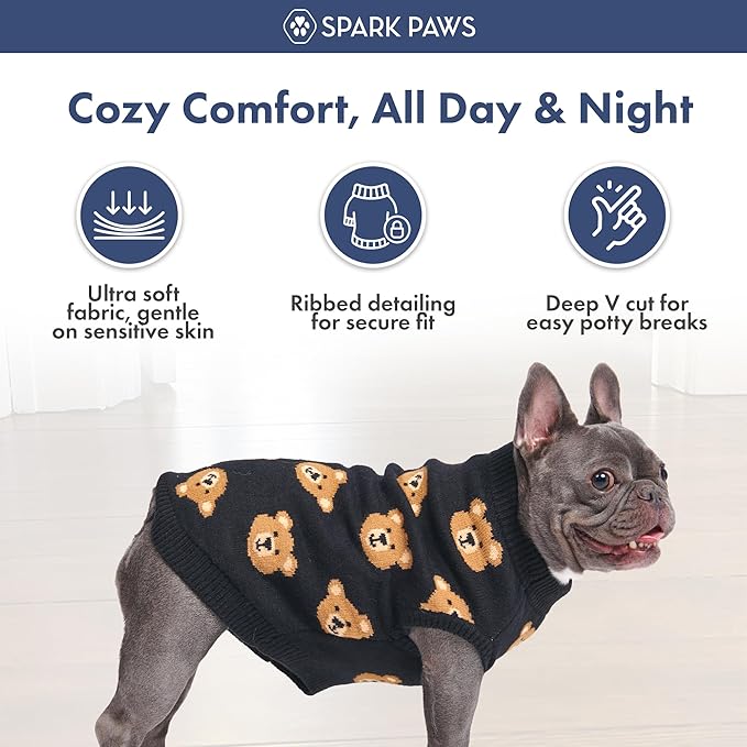 Spark Paws Knit Dog Sweater – Ultra Soft Warm Winter Dog Sweater for Small, Medium & Large Dogs – Stretch Fit Pet Sweater for French Bulldog, Pitbull, Girl & Boy Dogs Jacket, (Broken Teddy, XL)