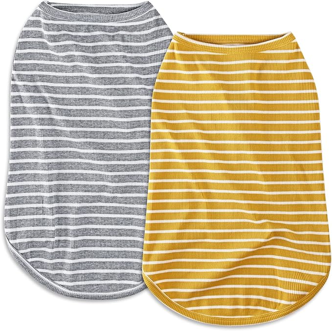 Koneseve Dog Shirt Vest Lightweight Stretchy Dog T-Shirts Soft Cool Shirts Sleeveless Stripe Vests Breathable Clothes for Puppy Kitty Cats Small Medium Large Dogs 2 Pack Yellow + Light Grey [ 6XL ]