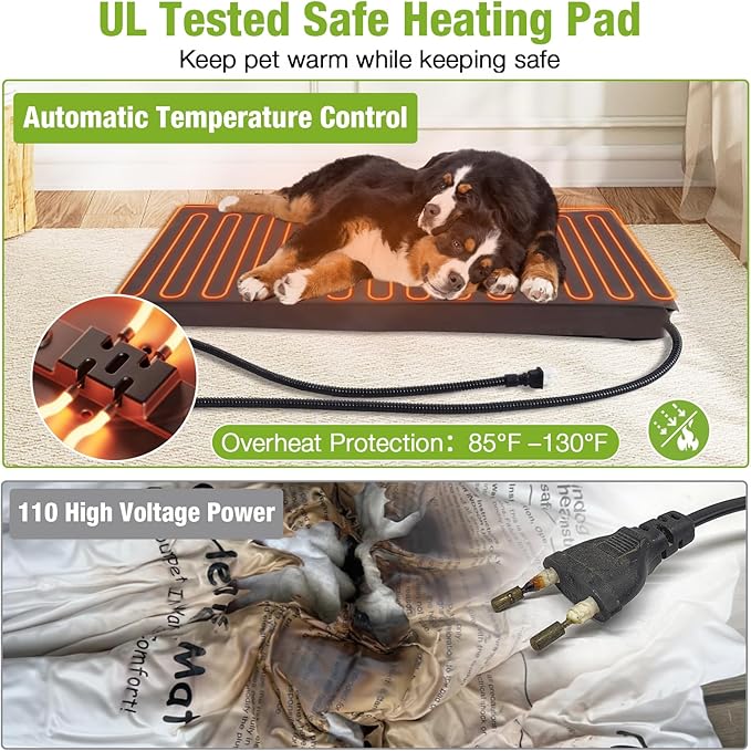 GUTINNEEN Heated Dog House Outdoor 43.3" L Insulated Dog Kennel with Metal Frame Large Dog Crate for Medium to Large Dogs Outside with Heater and Insulated Liner for Winter, Grey