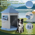 EasyUp Dog House Outdoor Resin Puppy Shelter with Air Vents and Elevated Floor, Sturdy Durable Waterproof Dog Kennel for Small Medium Large Sized Dogs (34.8 * 30.51 * 36.89in,Blue)