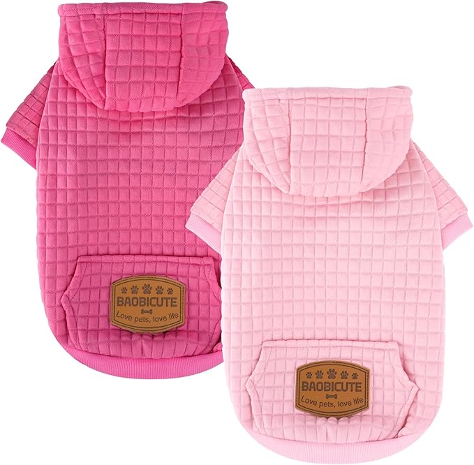 2 Pack Dog Hoodie Sweaters for Small Medium Dogs Warm Dog Clothes for Large Dogs Soft Waffle-Like Laminated Sweatshirt Bulldog (Pink+Rose, S/M (Back: 13",Chest: 18.5", Neck: 12"))