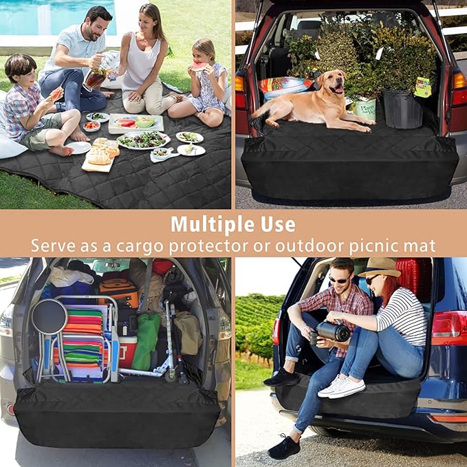 F-color SUV Cargo Liner for Dogs - Waterproof Pet Cargo Liner, Comfort Dog Cargo Cover with Bumper Flap Protector, Scrachproof Non-Slip Universal Fit SUVs Sedans Trunks Vans, Black