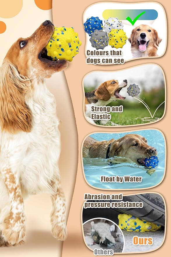 3.7'' Dog Balls for Dogs Aggressive Chewers Indestructible Tennis Durable Bouncy Interactive Dog Toy for Fetch Game Floating Balls (Blue Large)