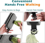PetBonus Dog Poop Bag Holder, Portable Pet Waste Bag Dispenser, 2 Pouches for Treats and Walking Accessories, Fit All Leashes, Includes 1 Roll of Dog Poop Bags (Grey)