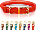 OOPSDOGGY Reflective Rolled Leather Dog Collar Adjustable Soft Padded Pet Collar for Small Medium Large Breed Dogs (Red, XXL, 20"-24")