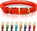 OOPSDOGGY Reflective Rolled Leather Dog Collar Adjustable Soft Padded Pet Collar for Small Medium Large Breed Dogs (Red, XXL, 20"-24")