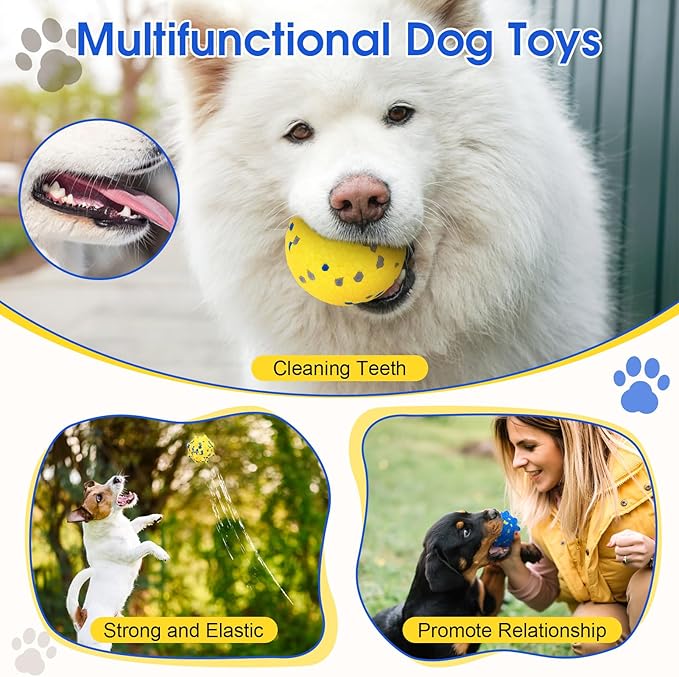Dog Balls for Aggressive Chewers, 4PCS Etpu Dog Toy Ball, Tennis Balls for Dogs Aggressive Chewers, Indestructible Chew for Large Medium Small Dogs (Yellow + Blue)