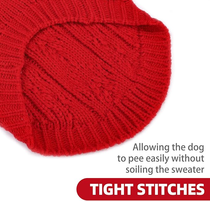 PUPTECK Dog Sweater, Turtleneck Warm Knitted Pullover Coat, Thick Cable Knitwear Clothes in Winter, Pet Apparel Outfits for Small Medium Dogs, for Cold Weather Indoor & Outdoor, Red SM
