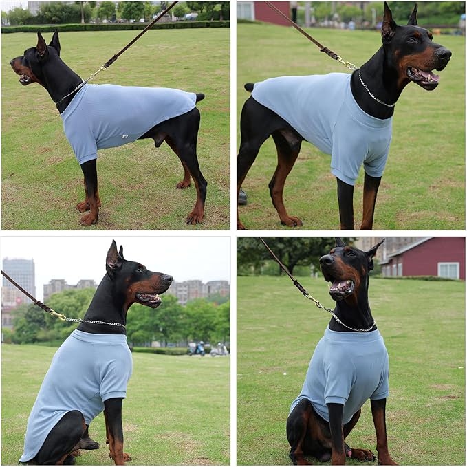 Lovelonglong Ribbed Dog T-Shirt Cotton Knitted Dog Sweaters for All Season Pet T-Shirts for Large Medium Small Dogs Grayish Blue 2XL