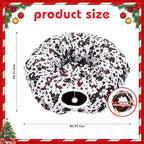 Cat Tunnel Bed Under Christmas Tree 36'' Kitten Circle Donut Tunnel Skirt with Ball Mat Decorative Xmas Folding Home Kitty Guard Tube Holiday Party Indoor Pet (Brown Black White,Cowhide)