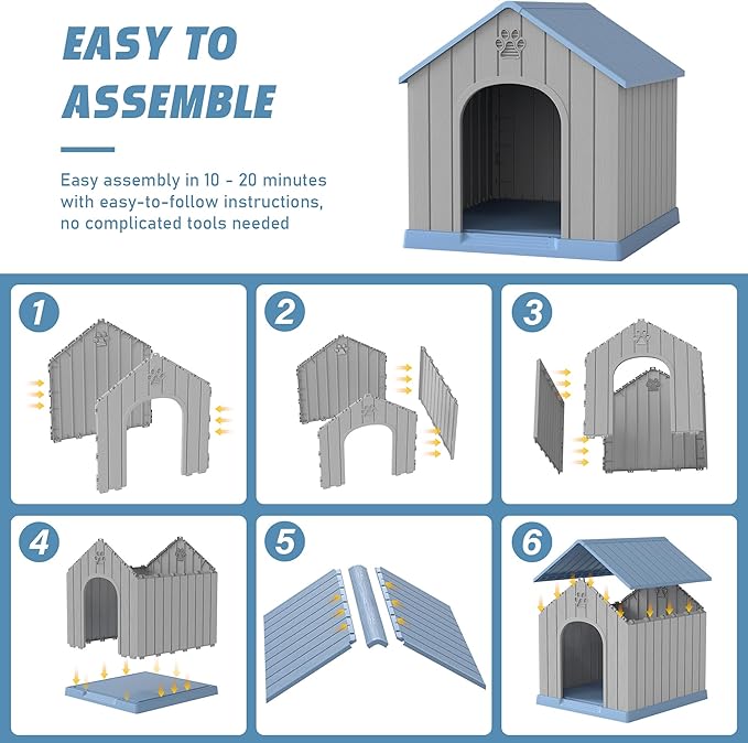 Dog House Outdoor Indoor, Weatherproof Insulated Dog House with Elevated Floor and Air Vents for Small to Medium Dogs,Easy Clean and Assemble (Blue, 26.18''L × 24.02''W × 25.98''H)