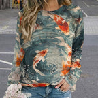 Womens Long Sleeve Tops Y2k Japanese Art Print Sweatshirts Fall Pullover for Women Crewneck Vintage Shirts Boho Tops