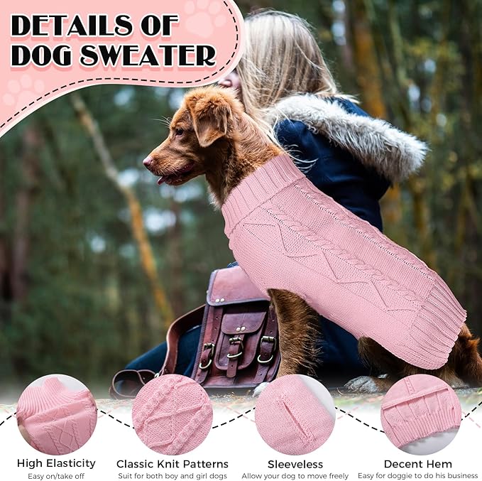 Dog Sweaters for Small Medium Large Dogs Girl, Soft Warm Turtleneck Pup Dogs Shirt, Double Knitting Collar for Outdoor Playing, Warm Dog Clothes (S,Pink)