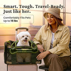 | TSA Airline Approved |Soft Sided Pet Carrier | Cat Carrier | Dog Carrier| Pets Up to 15 lbs | Leash & Luggage Strap | Camo Green Handle