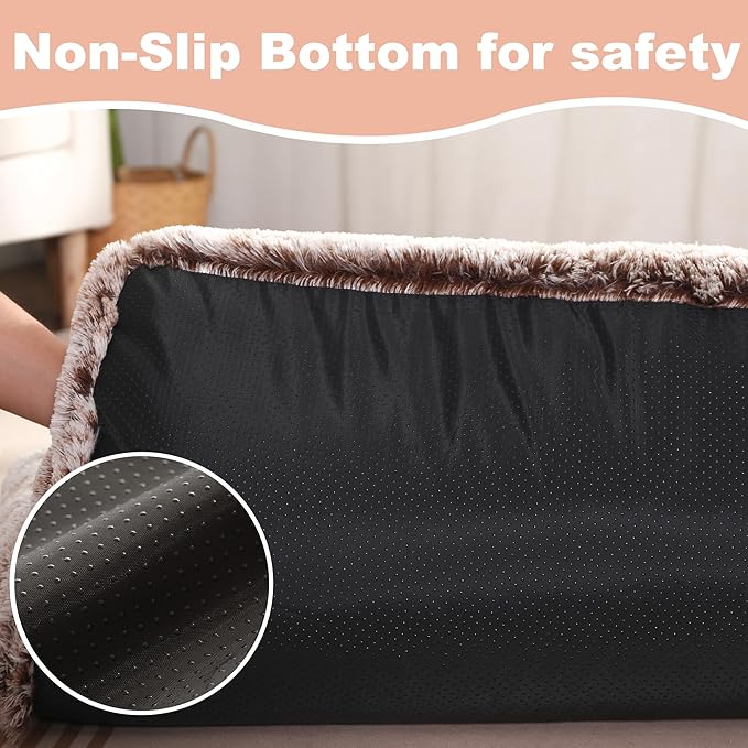 Bedfolks Extra Large Waterproof Plush Dog Crate Bed with Removable Washable Cover,Faux Fur Kennel Bed 41"x27",Brown