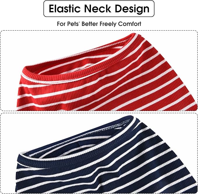Koneseve Dog Shirt Vest Lightweight Stretchy Dog T-Shirts Soft Cool Sleeveless Stripe Vests Breathable Clothes for Puppy Kitty Cats Small Medium Large Dogs 2 Pack Red + Blue [L/Large]