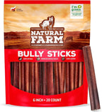 Natural Farm Odor-Free Bully Sticks (6 Inch, 20 Pack), 100% Beef Chews for Pups, Small and Medium Dogs, Non-GMO, Grain-Free, Fully Digestible, Natural Treats to Keep Your Dog Busy