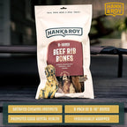 Hank & Roy All-Natural, Single-Ingredient 8-10” Beef Rib Bones for Dogs, Long Lasting, Engaging Dog Bones, Individually Wrapped for Odor Control and Freshness