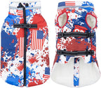 Large Dog Coat with Harness Built-in, Waterproof Reflective Fleece Lined - Warm Windproof Winter Jacket with Back Zipper, Cold Weather Snow Dog Coats - American Flag - XL