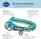 Blueberry Pet Safety Dog Collar with Dual D-Rings | 3M Reflective Multi-Colored Adjustable Collar in Blue and Yellow | Soft Nylon Dog Collar for Active Small Dogs
