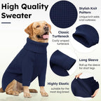 Queenmore Turtleneck Dog Sweater, Plaid Dog Sweater with Check Pattern, Long Sleeve Holiday Doggie Sweaters, Solid Pet Sweaters for Large Breeds, Navy Blue L