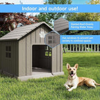 EasyUp Dog House Outdoor Indoor,Dog House Weatherproof Resin Shelter with Air Vents and Elevated Floor for Small Medium Large Dogs,Easy Clean and Assemble(31.18 * 33.7 * 32.52in,Coffee)