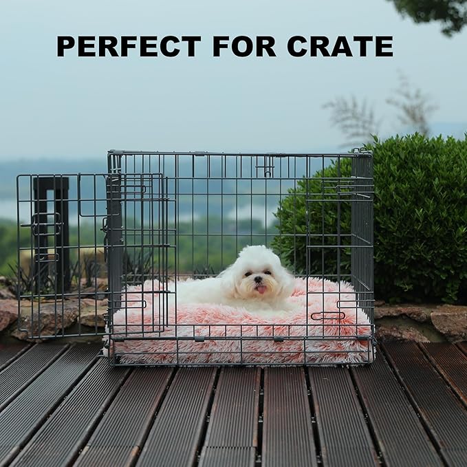 Bedfolks Waterproof Crate Bed, Plush Dog & Cat Bed with Washable Cover, Faux Fur Kennel Pad, 17"x12", Pink