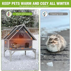 GUTINNEEN Large Outdoor Cat House 2-Story Insulated Cat House Indestructible Weatherproof Feral Cat Shelter with Openable Roof, Escape Doors for 1-6 Feral Barn Cats (Winter-Ready, 43.3"x34.3"x48.5")