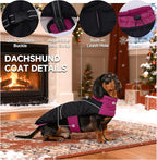 DORA BRIDAL Dachshund Coat, Fleece Lined Dog Winter Coat, Warm Dog Coats with Reflective Strips, Adjustable Waterproof Pet Jacket Clothes, L