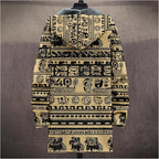 Mens Aztec Print Hoodie Heavyweight Cotton Fleece Jacket Zip Up Warm Long Sleeve Hooded Winter Midi Coat