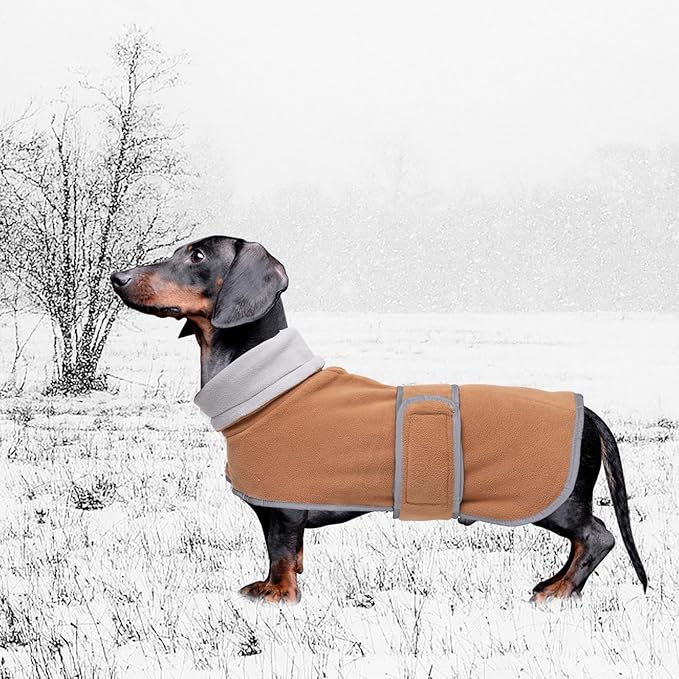 Geyecete Dachshund Sweaters for Dogs Jacket,Dachshund Coat Perfect Dog Winter Coat with Padded Fleece Lining,high Collar,Dog Snowsuit-Brown-S