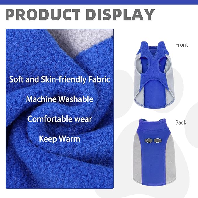 KOOLTAIL Small Dog Sweater - Dog Fleece Vest Jacket with Leash D-Ring for Small Medium Dogs, Soft Pullover Winter Warm Cold Weather Coats, Pet Fall Clothes Outfit for Puppy Cat Boys&Girls, Blue XS