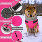 PETDSH Dog Coat Large, Built-in Harness Dog Jacket with Warm Fleece Lining, Waterproof Reflective Dogs Winter Coat, Pet Coats with Pocket and Trash Bags (Pink, Large)