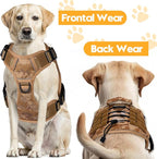 Heavy-Duty Tactical Dog Harness for Large Dogs, No Pull Adjustable Reflective Pet Vest with Molle System, K9 Military-Grade Control for Service Training, Outdoor & 10+ Breeds, Khaki Camo, XX-Large
