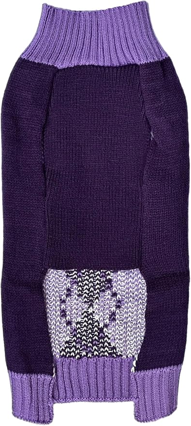Argyle Knit Pet Sweaters Clothes for Medium Dogs, Classic Purple Dog Sweater X-Large (XL) Back Length 19"